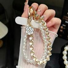 1ins Style Handheld Phone Chain Short Pearl Double Chain Fashion High-End Celebrity Hanging Chain Bag Keychain USB Drive Decoration Anti-Lost Lanyard Leather Metal Chain Women Wrist Strap Clip Shell - Multicolor - View 6