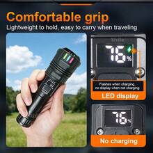 Senter Taktis Daya Tinggi 600000LM, Jangkauan Jauh 1500M, Dapat Diperbesar, Dapat Diisi Ulang Tipe C, Tahan Air IPX4, Fungsi Power Bank, 5 Mode, Layar LED, Senter Darurat Anti Jatuh untuk Berkemah - hitam - View 10