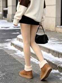 Fleece Thermal Warm Tights For Women Autumn/Winter Velvet Heating Socks Comfortable High Waist Elastic Slim Fit Pantyhose - Clear - View 7