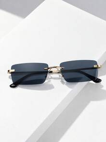 1pc Frameless Rectangular Fashion Glasses, Narrow Frame, Fashion Glasses For Men And Women, Suitable For Daily Wear, Outdoor And Beach Use - Grey - View 2