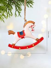 Vintage Tin Rocking Horse Pendant, American Red White Green Print With Bell, Christmas Tree Holiday Hanging Ornament, Room Soft Decor Hanging Decoration - Multicolor - View 12