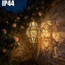 Moroccan Style Solar Hanging Lantern, Auto Charge By Day & Glow By Night, Exquisite Hollow Projection Light & Shadow, Perfect Decor For Christmas, Halloween, Patio, Porch, Garden And Holiday Occasions - Moroccan Pendant Light - View 8