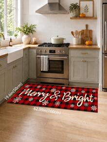 1pc Red & Black Plaid Print Kitchen Mat, Merry Christmas Letter Pattern Long Runner Rug, American Country Style Checkered Entryway Door Mat, Suitable For Kitchen, Dining Room, Hallway, Entrance, Bedroom And Indoor Home Decor, Winter Christmas Holiday Atmosphere Decorative Carpet - Multicolor - View 12