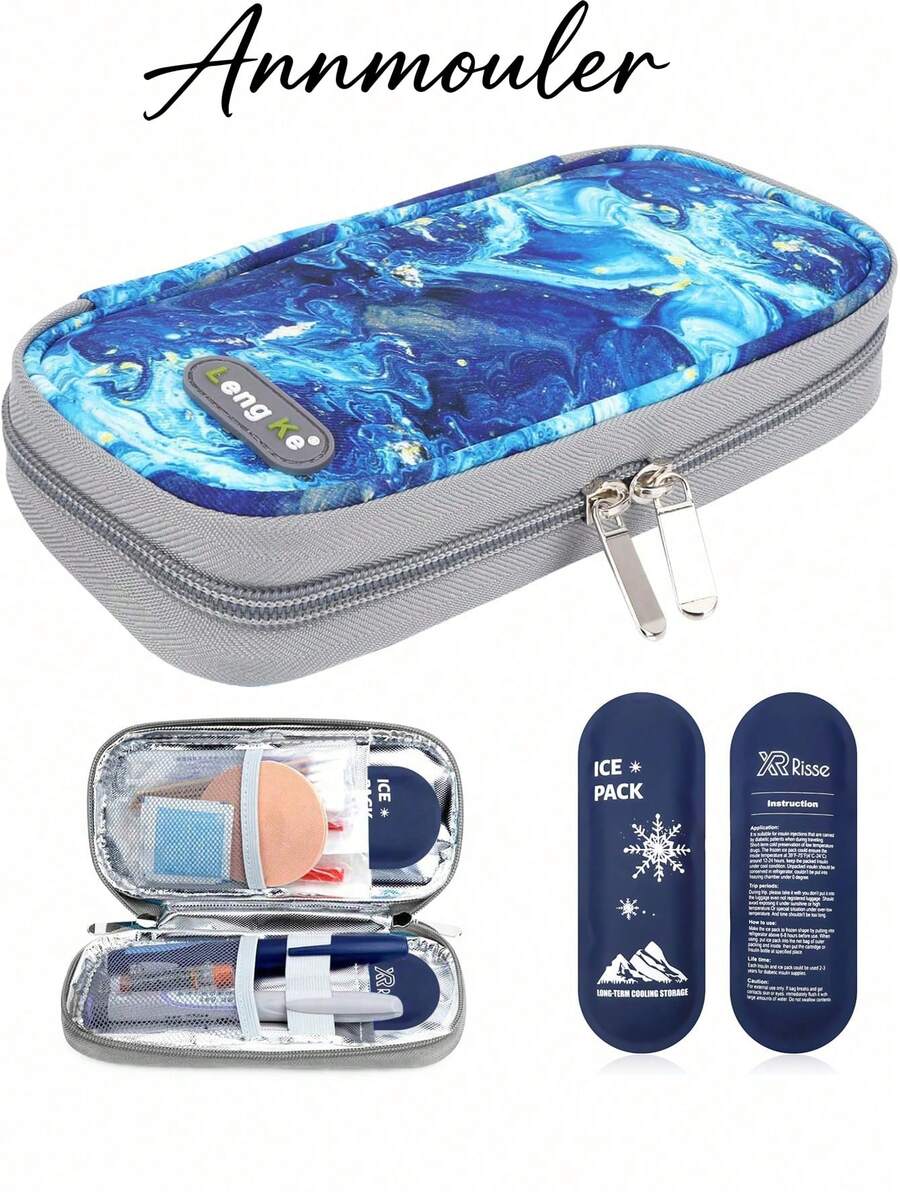 Insulin Cold Storage Travel Bag - Diabetes Cold Storage Travel Bag, Portable Medication Box For Insulin Pens And Medications, Includes 2 Ice Packs - Blue - View 1