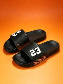 Men's Graffiti Comfortable Colorblock Soft One-Strap Slides Personalized Korean Style Outdoor Plus Size Sandals - Black - View 3