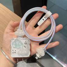 Cloud Star Fluff Style Charger & Cable Protector Set, Durable Apple 18-20W Charging Cable Protective Case, Anti-Breakage Cable Organizer - Multicolor - View 3
