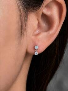 AnlaScheer 1pc S925 Sterling Silver Moissanite Tassel Flat Back Cartilage Ear Stud, Hypoallergenic Design, Exquisite Women's Daily Wear Party Gift Earring - Silver - View 3
