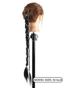 Women Black Decorative Braid Hair Extension, Long Braided Hairpiece With Star Ornaments, Easy Clip-In Design For Cosplay And Daily Hairstyle - Multicolor - View 4