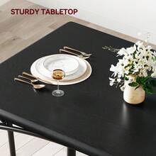 5-Piece Dining Table Set For 4, Rectangular Kitchen Table With 4 Upholstered Chairs, Metal & Wood Frame, Space-Saving For Small Apartment Dining Room, Rustic Brown/Grey - Black - View 7