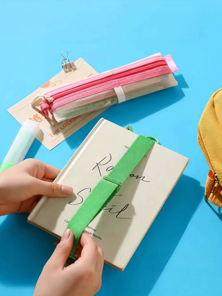1pc Mesh Pencil Case, Transparent Large Capacity, Hanging Strap Notebook Holder, Portable INS Style Highly Attractive Stationery Pencil Bag, Stationery Storage Bag - Multicolor - View 1