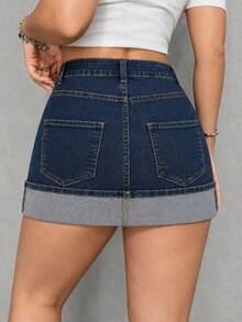 Women Denim Skirts - Medium Wash - View 2