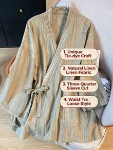 LUCIDVUE 1pc Women's Tang Suit Jacket, Spring/Summer Linen Vintage Loose Zen Tie-Up Top, Modified Hanfu Casual Cardigan - Apricot - View 11