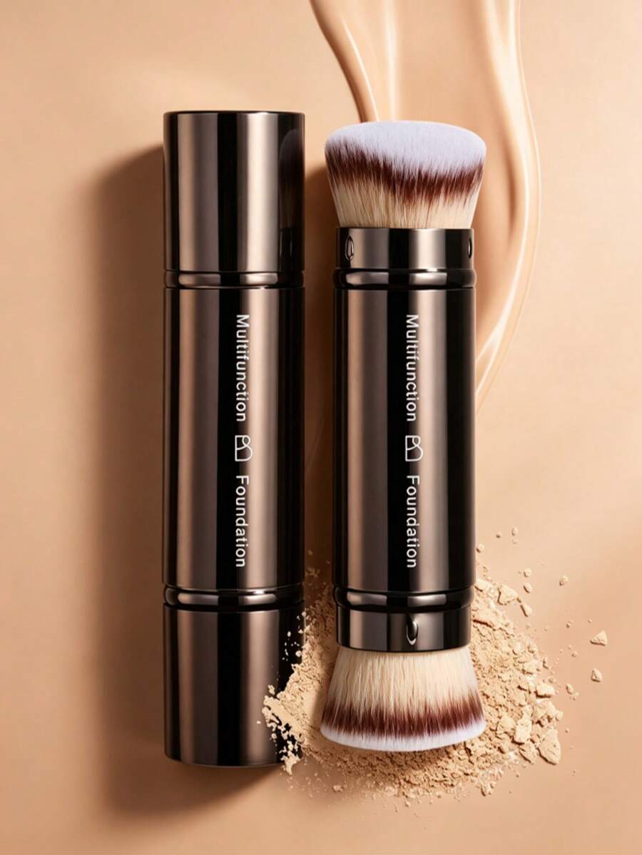 BS-MALL Double-Ended Telescopic Travel Foundation Brush Lightweight Professional Portable - Brown - View 1