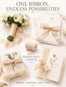 3Rolls/1Rolls Champagne Chiffon Ribbon,1.57"X16.4Yards Soft,Frayed Fabric For Gift Wrapping,Wedding Decor,Bouquets,And DIY Crafts,For Bouquets And Wedding,Gift Wrapping Ribbon|Holiday Ribbon|Soft Textured Ribbon,Gift Box Decorative Bow ﻿ - Multiple Styles - View 9
