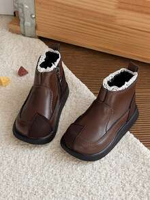 Girls Vintage Patchwork Ankle Boots Autumn Thick Sole Non-Slip Lace-Up Side Zipper Daily Versatile Chelsea Boots - Brown - View 4