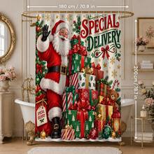 1 buah/4 buah Set Tirai Mandi Multifungsi Motif Kado Santa Claus, Gratis 12 Pengait, Suasana Liburan Premium, Keset Kamar Mandi, Karpet Berbentuk U dan Penutup Toilet Bulat, Cocok untuk Semua Suasana, Set Kamar Mandi - Hadiah Santa - View 13