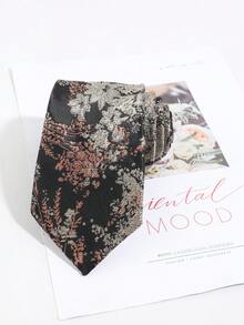Vintage Black Jacquard Floral Men's Tie, Elegant Handmade Formal Necktie, Suitable For Weddings, Parties And Business Occasions - Black - View 2