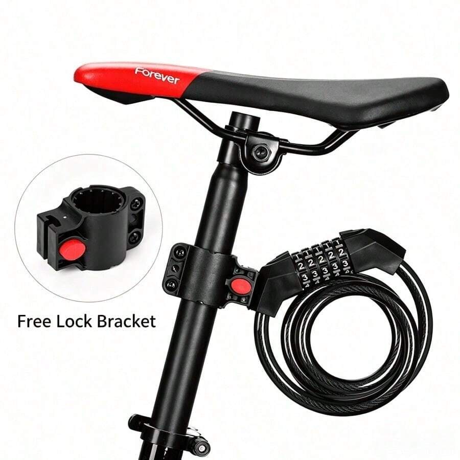 Bicycle 5-Digit Combination Anti-Theft Steel Cable Lock With Mounting Bracket, Universal For Mountain Bike, Road Bike, Electric Bike