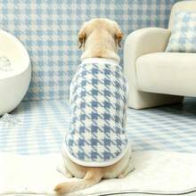 Houndstooth Pattern Large Dog Warm Vest, Single-Sided Fleece Design, Specially Designed For Medium And Large Dogs, Warm And Comfortable Pet Clothing, Decorated With White Soft Trim, Suitable For Medium And Large Dogs Winter Outdoor Wear - Dusty Blue - View 11
