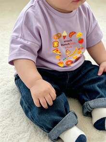 Baby Boy Daily Basic T-Shirt, Soft And Breathable Casual Top, Suitable For Toddlers - Mauve Purple - View 2