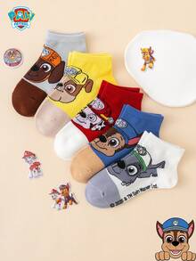 5 Pairs Paw Patrol Series Authentic Archie, Rubble Color Block Cartoon Kids Short Socks - Multicolor - View 4