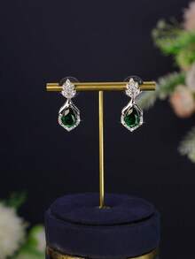 5pcs Geometric Design Women Jewelry Set Elegant Series Handmade Inlaid Green Cubic Zirconia Includes Necklace Bracelet Earrings Ring Set Suitable For Women Daily Wear And Dating - Geometric Design Kit - View 7