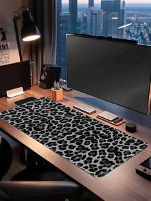 Large Desk Mouse Pad, Grey‑Black Leopard Animal Print, Non‑Slip Rubber Base Keyboard Mat For Home Office Gaming Desktop Decoration - View 3