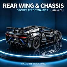 1280+PCS Technical Racing Car Building Blocks, 3-15 Inch ABS Model With Openable Doors, Home Office Decor, Birthday Christmas Festival Toy Gift - Black - View 5