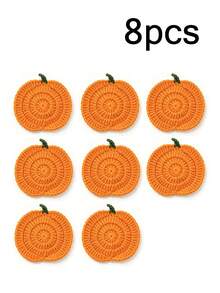 Handmade Crocheted Pumpkin Coasters, Pumpkin Pattern Fabric Drink Coasters, Absorbent Coffee Table Mats, Rustic Country Style Decor, Suitable For Autumn, Halloween, Thanksgiving Tabletop Decoration, Perfect Autumn Gift For Friends And Family - Multicolor - View 10