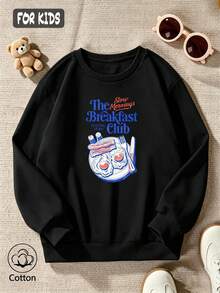 Children's Crew Neck Sweatshirt With Retro Breakfast Food Illustration Print - Black - View 3