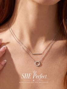 1pc Sparkling Zirconia Double Layer Necklace, Women's Daily Wear Party Birthday Anniversary Jewelry Gift - Style 1 - View 6