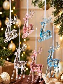 1pc Christmas Acrylic Reindeer Pendant, Transparent Pink & Blue Crystal Deer Hanging Decoration, Multi-Faceted Transparent Christmas Tree Ornament, Scene Decor, Holiday Decoration, Room Decor, Home Decor, Office Decor, Theme Party Decoration, Christmas Decoration - Multicolor - View 4