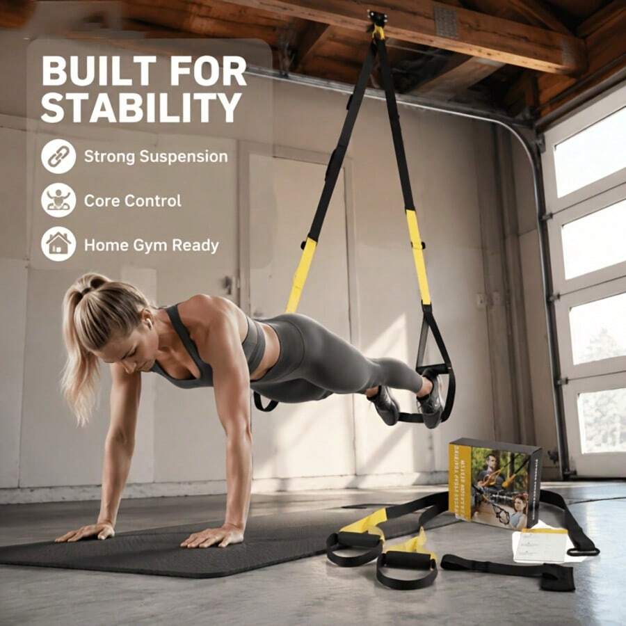 3pcs/Set Adjustable Full Body Suspension Trainer Set With Extension Arms And Foot Straps - Durable Polyester Fiber, Multi-Functional Home Gym Workout Equipment, Black, Perfect For Women Fitness, Yoga, Pilates And Core Training, Fitness Equipment | Multi-Functional Exercise Equipment | Adjustable Resistance, Gym Accessories - Multicolor - View 1