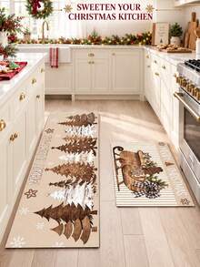 1/2pcs Christmas Vintage Diatomaceous Earth Mat, Christmas Tree Pattern, Super Absorbent, Non-Slip, Perfect For Bathroom, Kitchen And Dining Room, Quick Drying, Perfect Gift For Home Decor And Bathroom Mat, Christmas Holiday Gift! - Multicolor - View 1