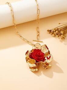 Women's Jewelry Set, Elegant Fashion Fabric 3D Rose Necklace And Earrings Set, Jewelry Gift Suitable For Daily Wear And Gifting - Yellow Gold - View 2