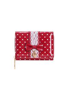 Women's Shiny Polka Dot Bow Trifold Wallet, PU Leather Short Wallet With Lace Decoration, Heart Charm And Zipper Coin Pocket - Multicolor - View 12