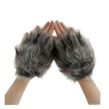 1pc (Gloves) / 2pcs Set (Includes Gloves And Headband) Plush Wolf Gloves, Headband Set Suitable For Halloween, Christmas Party (May Have Slight Shedding, Does Not Affect Wearing Experience) - Grey - View 11