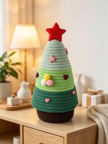 1pc Christmas Lidded Desktop Cotton Woven Storage Basket, Squishy Soft Fabric Decor Bin For Keys Remote Control, Entryway Table Cosmetic Organizer, Festive Winter Style, Multi-Scene Use For Home Decoration - Multicolor - View 8