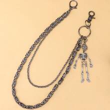 European And American Fashion Gun Black Double-Layer Personalized Chain Skeleton Pendant Punk Hip-Hop Metal Pants Chain - Silver - View 1