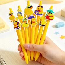 16pcs Cute Duck Retractable Ballpoint Pens, Fun Cartoon Duck Signature Ballpoint Pens, Suitable For Children, Students, School And Office Supplies - Multicolor - View 1