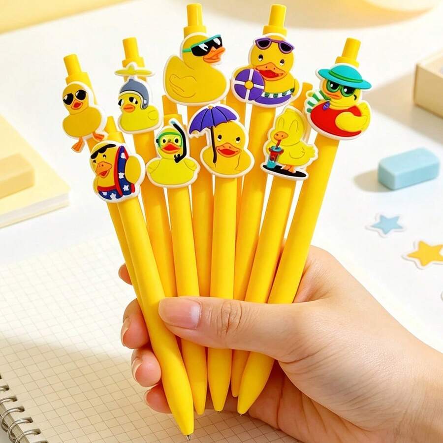 16pcs Cute Duck Retractable Ballpoint Pens, Fun Cartoon Duck Signature Ballpoint Pens, Suitable For Children, Students, School And Office Supplies - Multicolor - View 1
