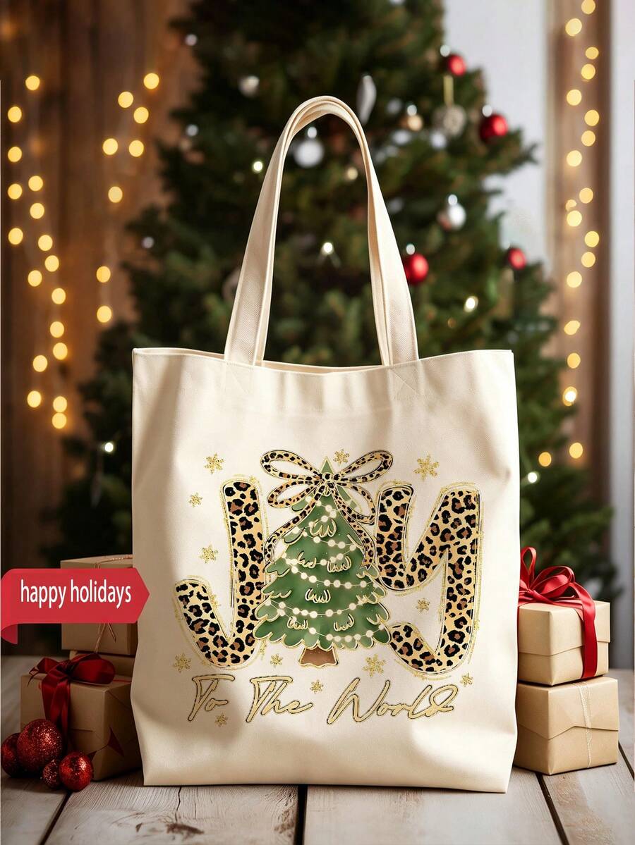 1/2pcs Merry Christmas Tote Bag & Makeup Bag, Printed Christmas Tree Pattern, ForWinter Holiday Matching Gift,Daily, Gift For Family, Friend. - Multicolor - View 1