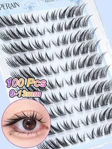 100pcs Self-Adhesive False Eyelash Clusters, Glue-Free False Eyelashes, Transparent Stem Design, Fox-Style False Eyelashes, Lightweight, Suitable For DIY Single Eyelash, Create Big Eye Makeup, Suitable For Dates, Parties And Cosplay - C - View 3