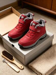 Men's Snow Boots, Fleece Lining, Warm And Comfortable, Non-Slip Sole, Round Toe Design, Suitable For Outdoor Camping And Casual Wear - Winter Footwear - Red - View 7
