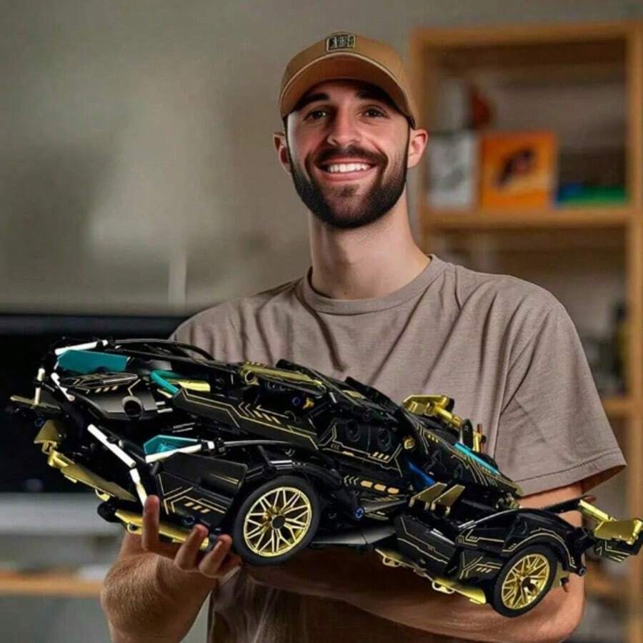 1690pcs Black Sports Car Building Blocks Set - Easy To Assemble Collectible Model, Perfect Gift For Christmas, Halloween And Birthday