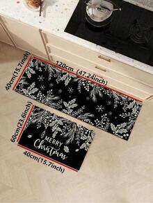 1/2pcs Christmas Kitchen Floor Mat, Merry Christmas Kitchen Rug - Christmas Tree Kitchen Decor - Black Christmas Decoration, Suitable For Floor, Bathroom, Living Room, Entrance, Christmas Holiday Gift! - Multicolor - View 15