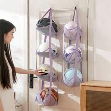 1/2pcs - [Multi-Layer Mesh] Basketball Football Storage Bag Wall Hanging Ball Rack Sports Equipment Organizer Space-Saving Breathable Moisture-Proof Anti-Stuffy Three-Layer/Four-Layer Optional Black/Grey, Clothing Cabinet Storage, Foldable Storage Bag. - Multicolor - View 8