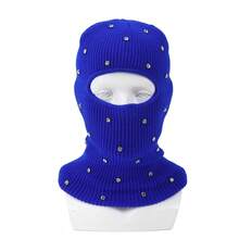1pc Women's Y2K Rhinestone Balaclava Hat, Unisex One-Hole Knitted Head Cover, Fashionable Face Mask Cap, Suitable For Daily Streetwear And Party - Single-hole Head Cover - View 12