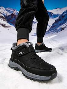 Women's Snow Boots, Thick Sole Hiking Boots, Fluffy Thermal Lining, Minimalist Solid Color, Unisex, Outdoor Cold-Resistant Warm Ankle Boots - Black - View 4