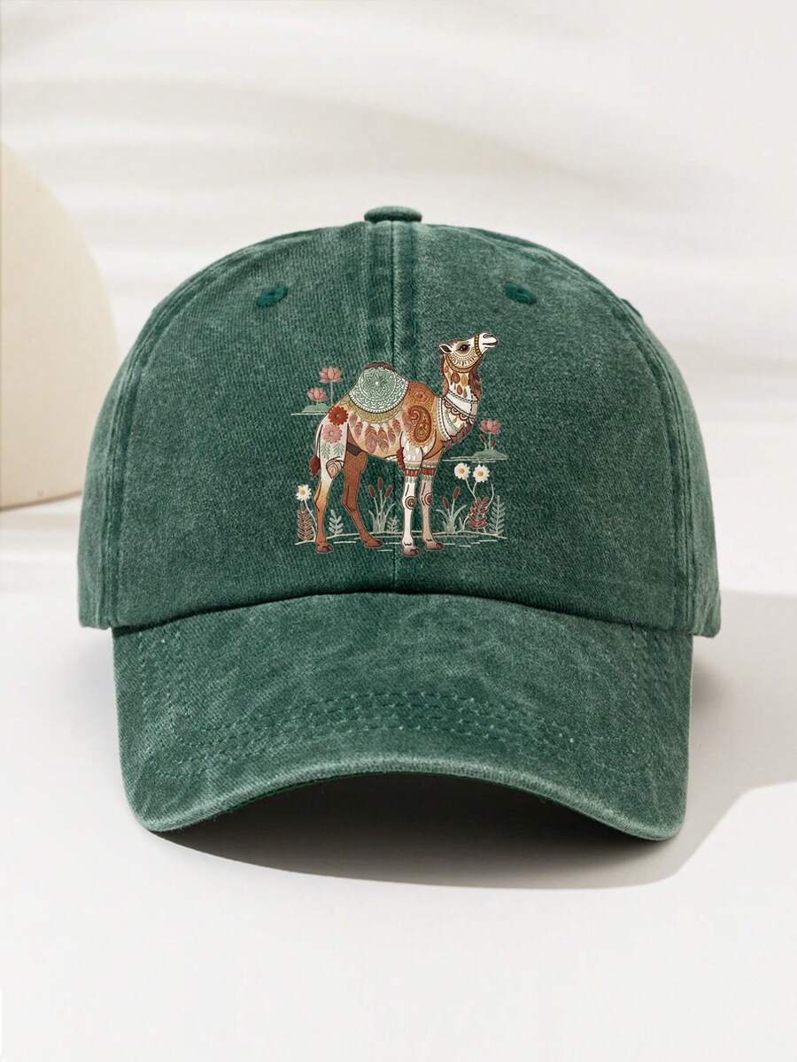 Fashionable Adjustable Baseball Cap - European And American Style Duckbill Cap, Suitable For Camping, Travel, Party And Hip-Hop Culture, Perfect For Outdoor Activities, Printed With "Camel" Pattern And Text, Elegant And Versatile, Great For Camping And Casual Wear, Perfect Gift For Family And Friends